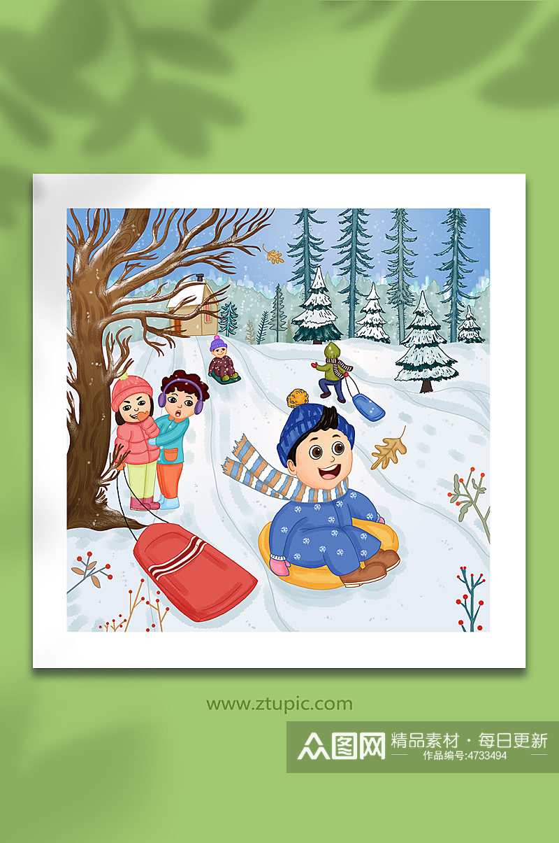 滑雪游戏儿童乐园小雪节气人物插画素材