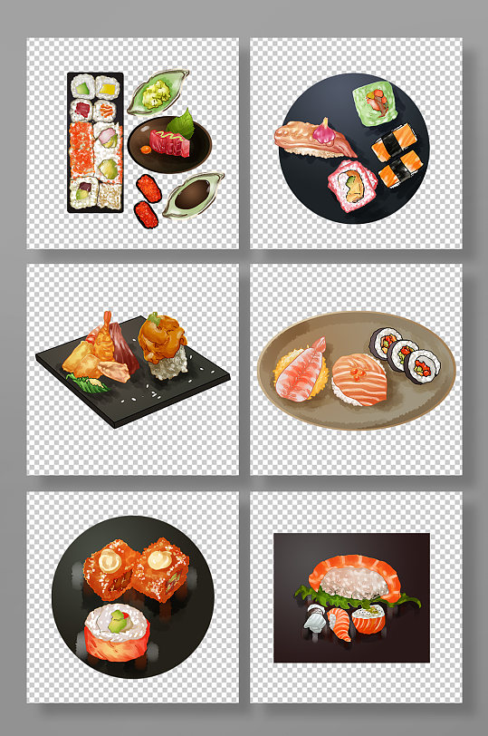 饭团刺身日本寿司日料美食元素插画