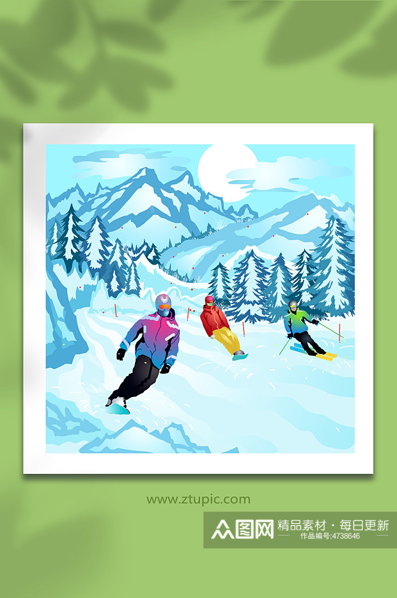 极限运动时尚单板双板冬季滑雪人物插画素材
