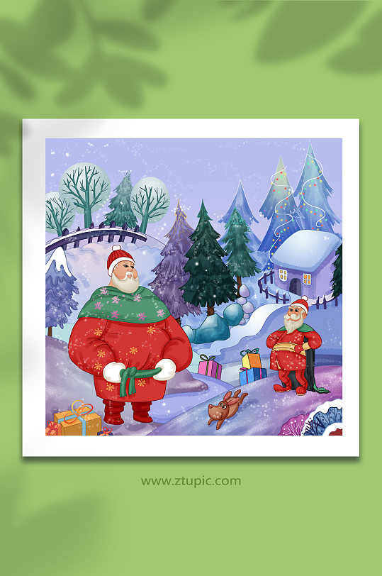 西方节日传统平安夜礼物圣诞老人人物插画