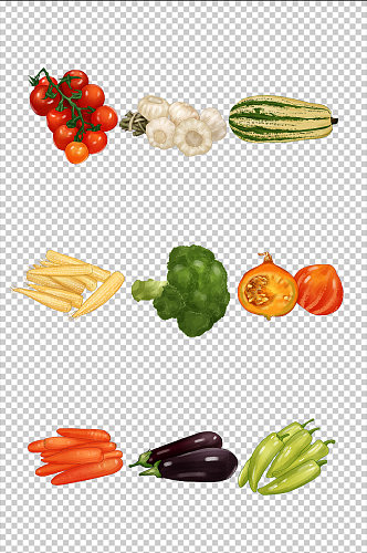 番茄大蒜南瓜萝卜茄子蔬菜元素插画