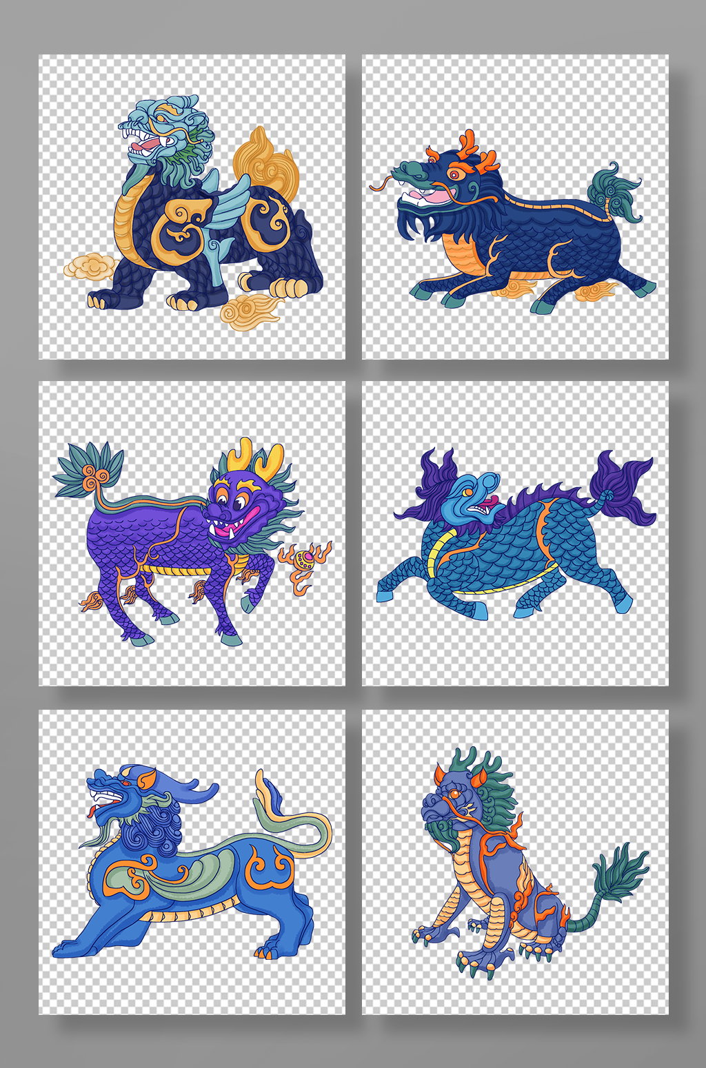 吉祥瑞兽传说神话麒麟神兽元素插画素材