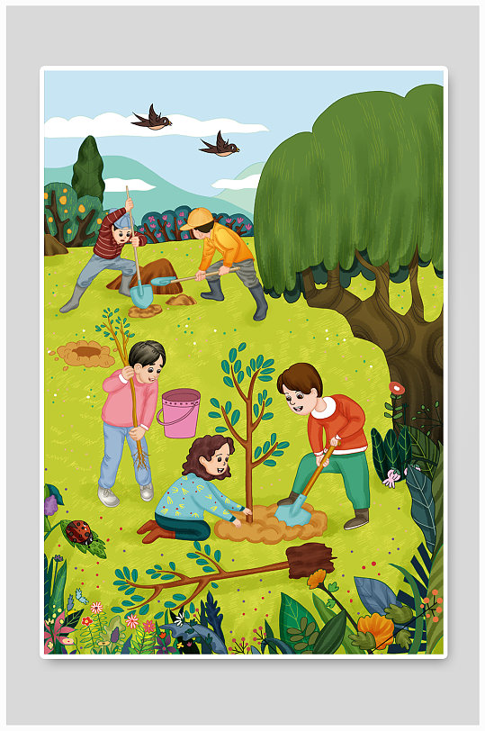 绿化公益造林环境保护植树节人物插画-众图网