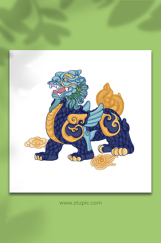 瑞兽传说古代国潮麒麟神兽插画元素