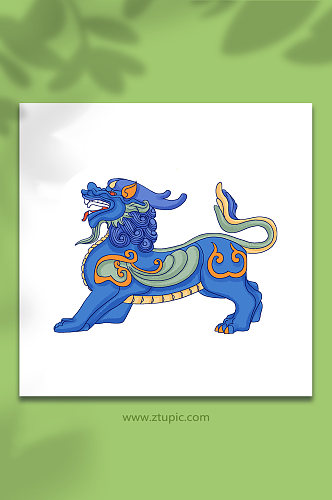 蓝色瑞兽传说古代国潮生物麒麟神兽插画元素