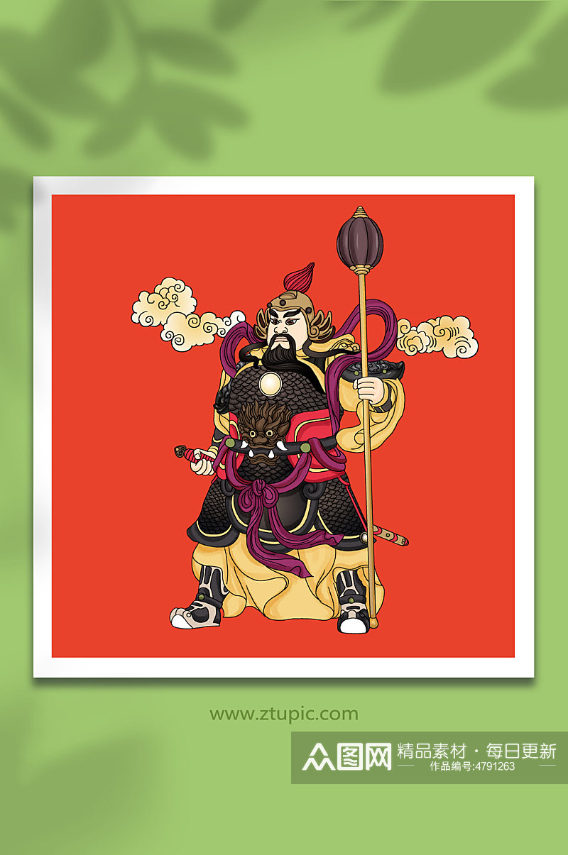 武将保护神民俗传统春节门神人物插画素材