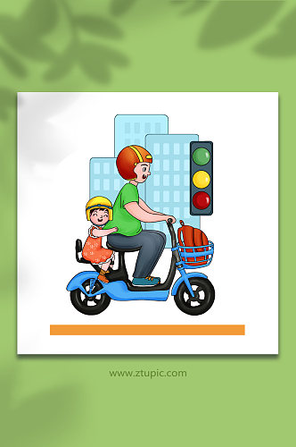 载人骑车交通安全规则宣传教育人物元素插画