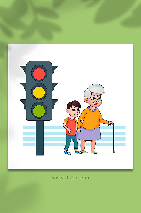红绿灯马路交通安全宣传教育人物元素插画