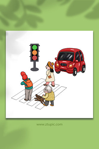 马路交通规则教育宣传人物元素插画