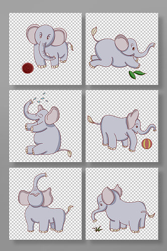 游玩自然场景大象动物元素插画
