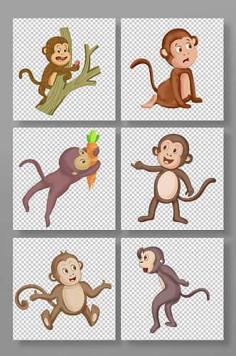 自然野生卡通猴子动物元素插画