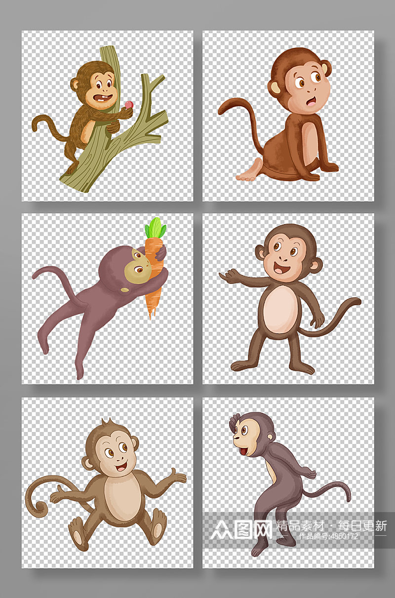自然野生卡通猴子动物元素插画素材