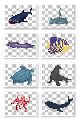 鲨鱼海龟海洋海底动物生物元素插画