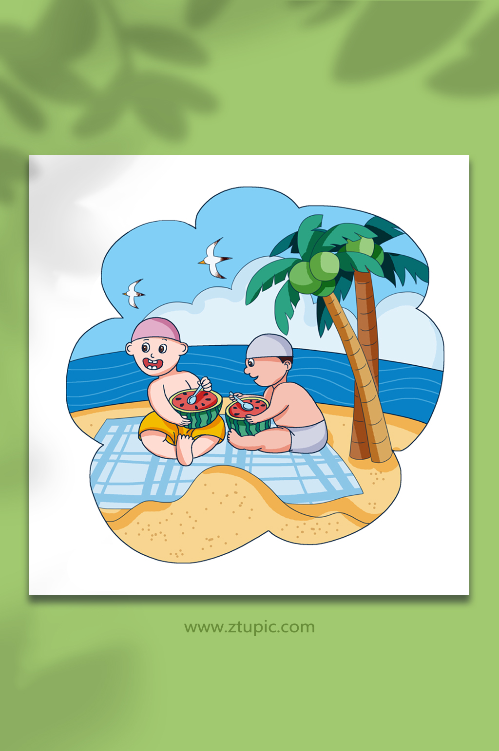 雨季海边立夏节气夏季人物元素插画素材