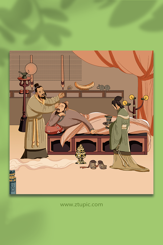 传统保健中国风采耳养生人物插画-众图网