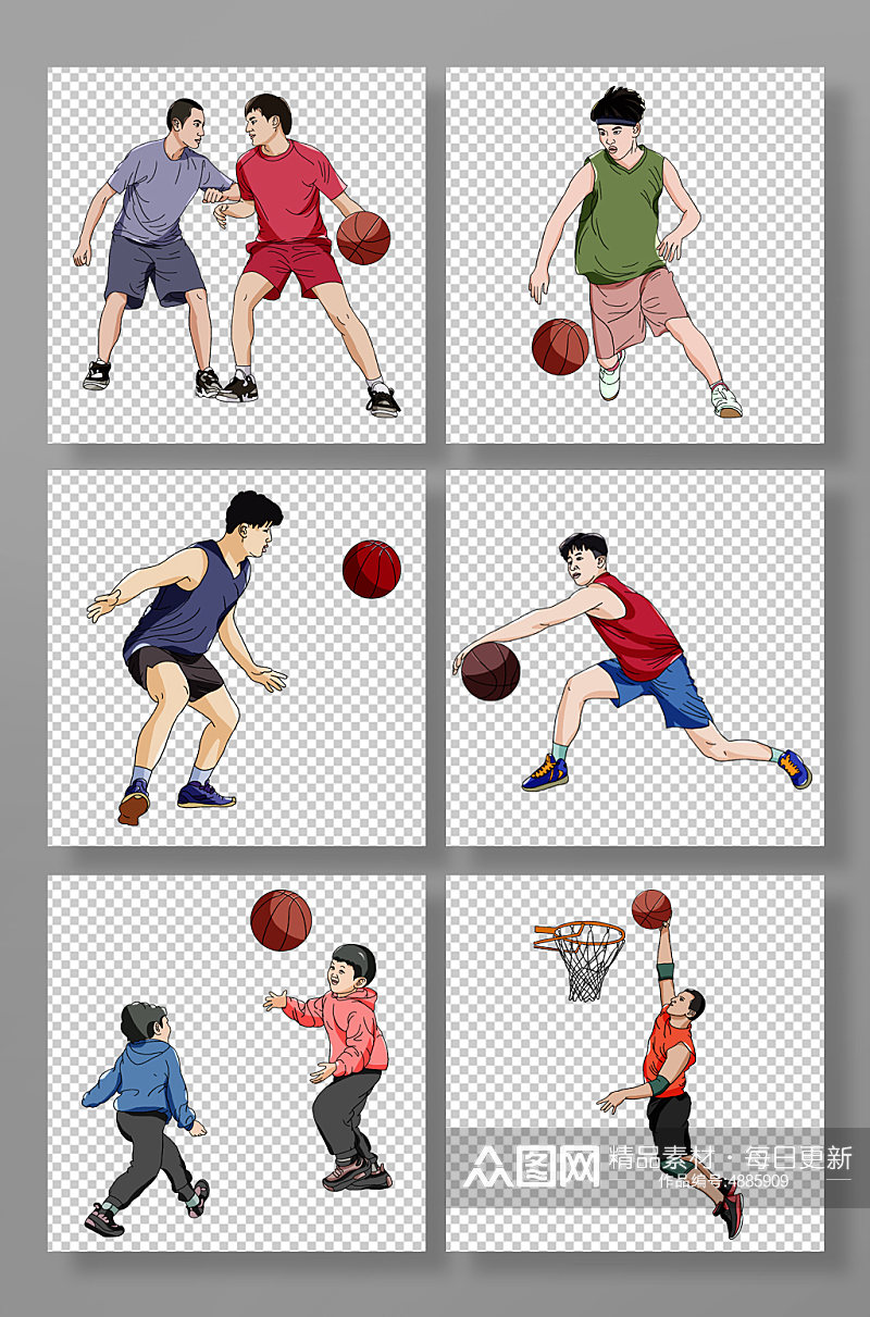 体育活力打篮球运动人物元素插画素材
