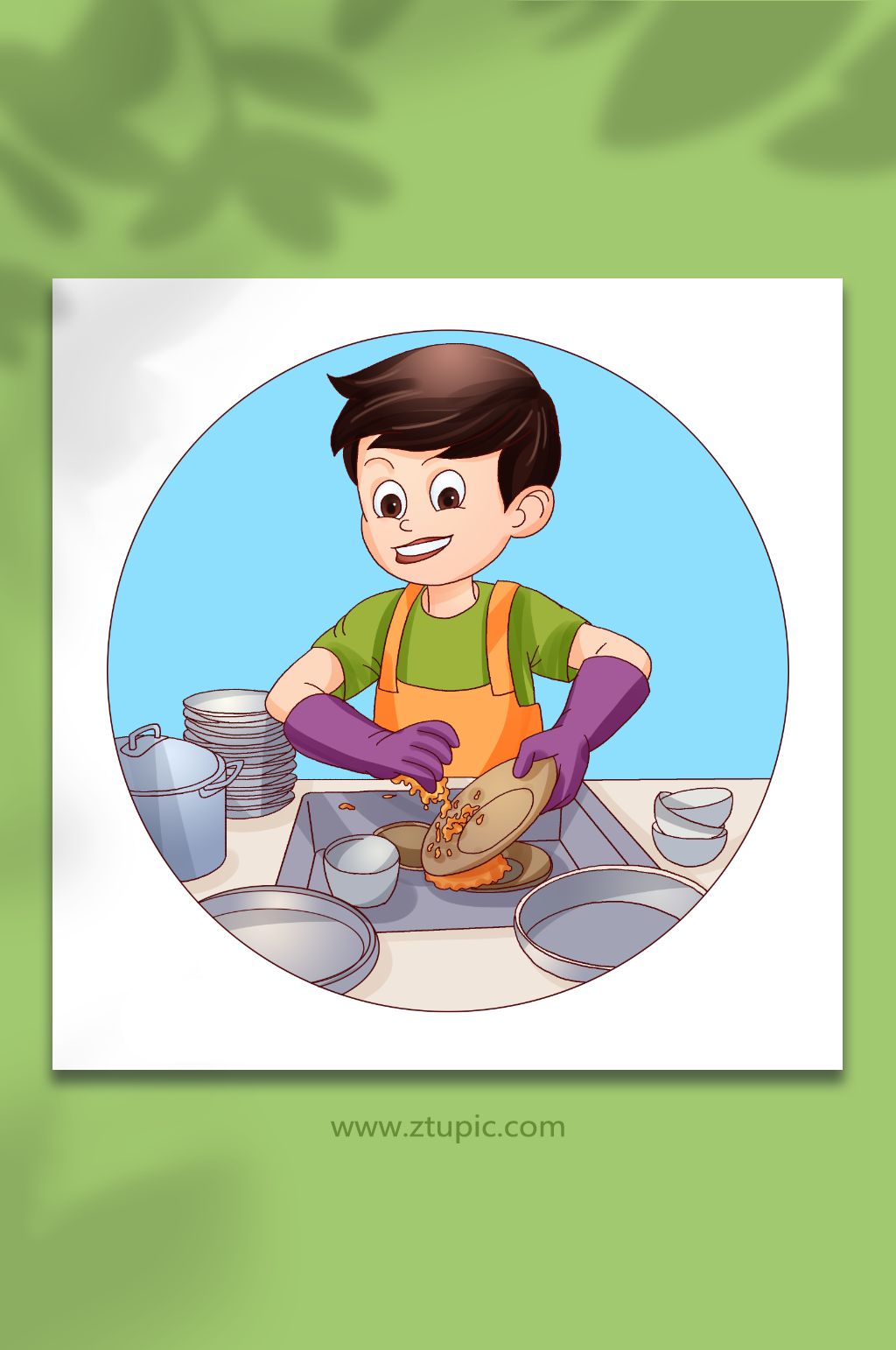 手绘男孩文明餐桌光盘行动节约粮食插画素材