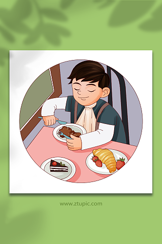 卡通男孩文明餐桌光盘行动节约粮食插画