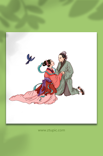 七夕节日传统民间故事牛郎织女对望古风插画