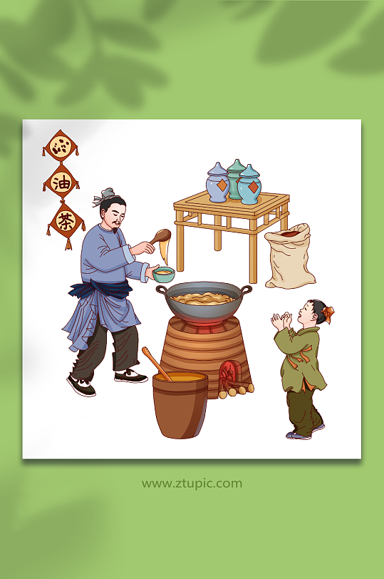 油茶饮食中国古代传统美食手艺制作插画