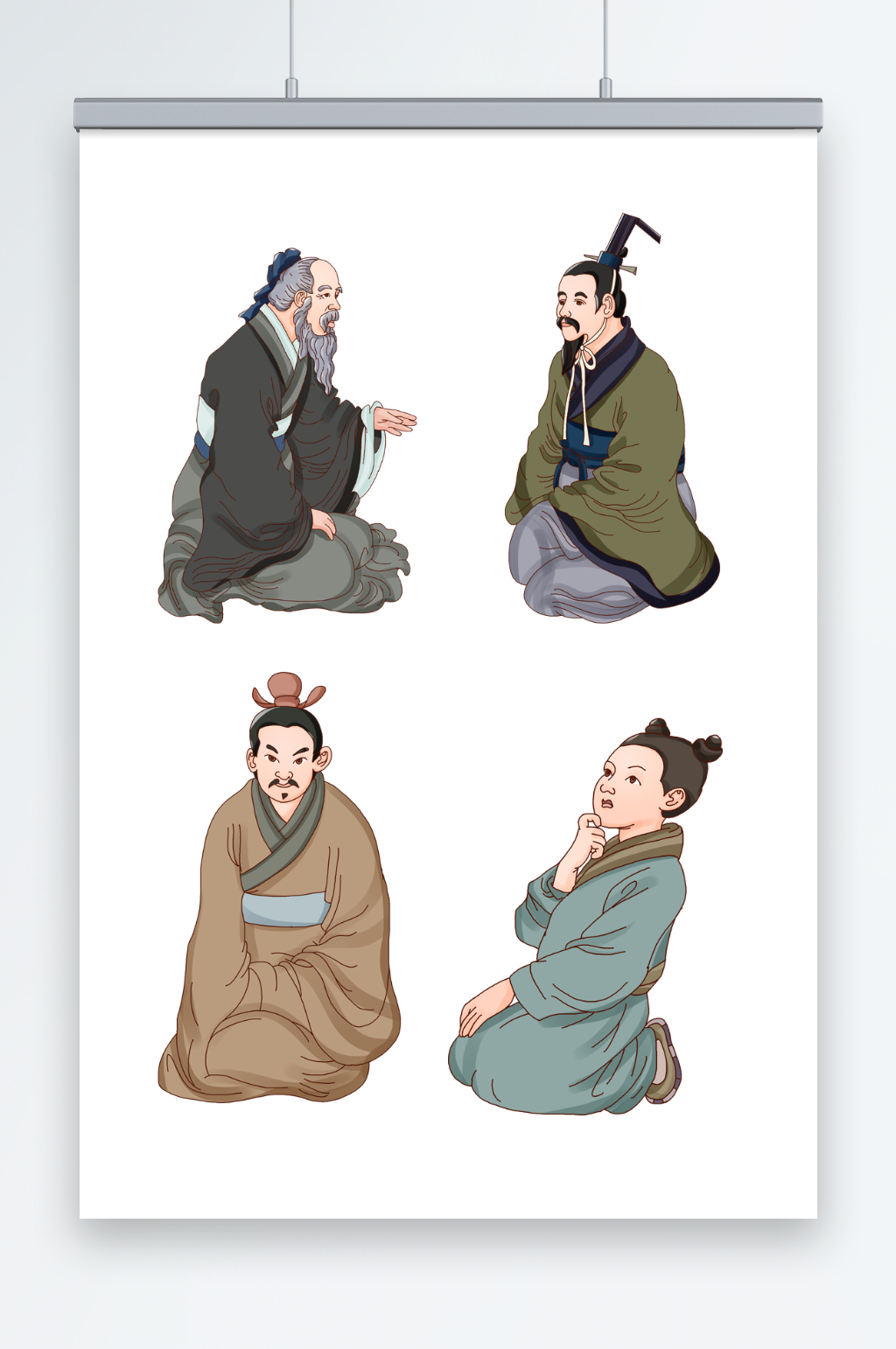 传统师生古代私塾教学老师人物四个元素素材
