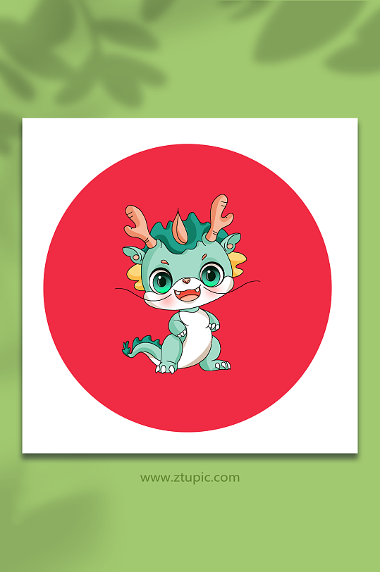青色春节国潮萌龙元素插画-众图网