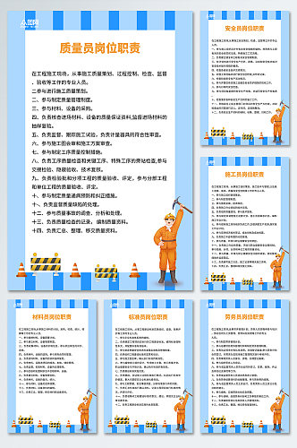 蓝色简约大气质量员岗位职责制度牌