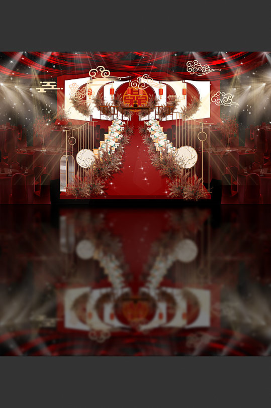 新中式婚礼红白色效果图-众图网