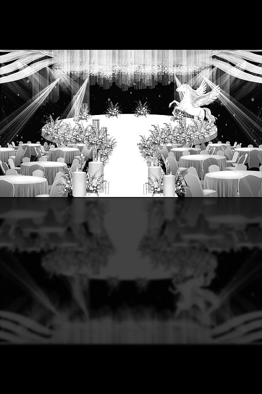 白色圆形舞台婚礼设计飞马效果图-众图网