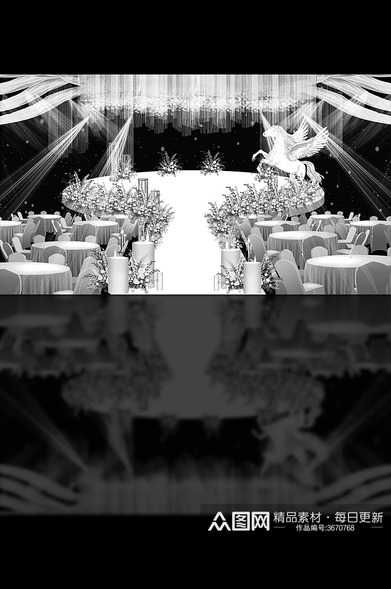 白色圆形舞台婚礼设计飞马效果图素材