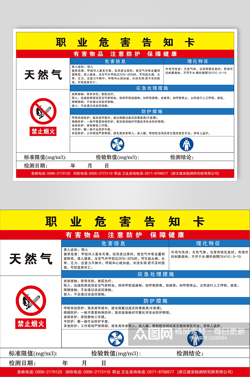 天然气职业危害告知卡素材