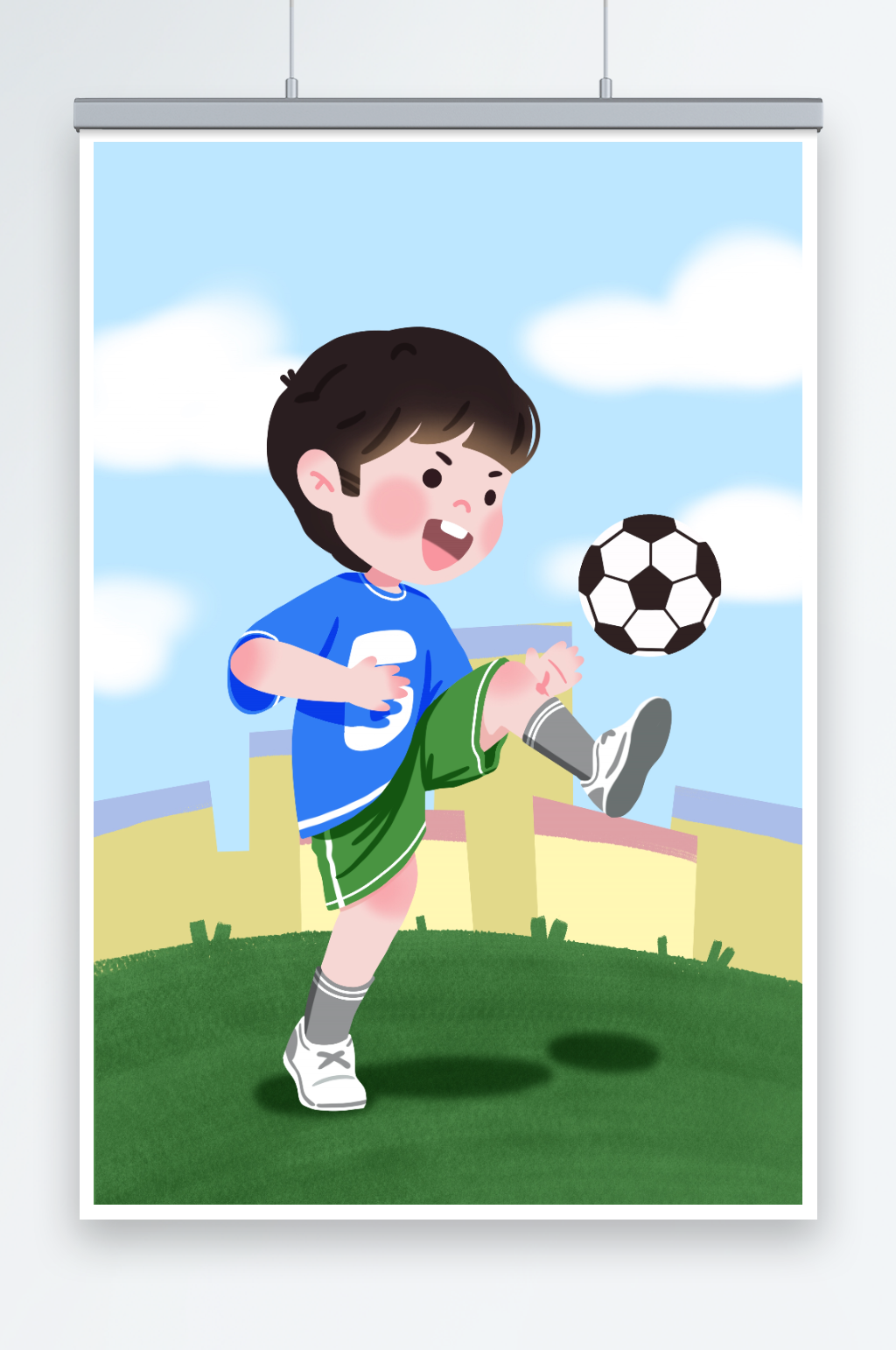 可爱小朋友踢足球单人带场景踢足球人物插画