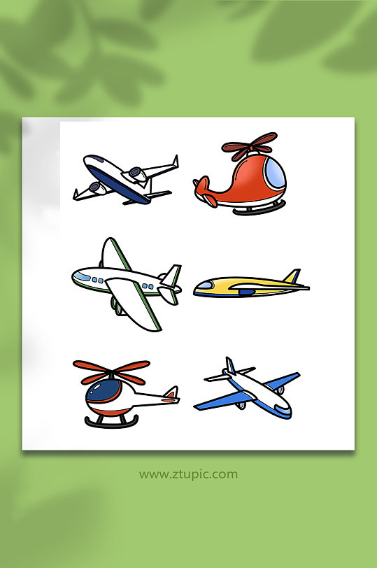 可爱卡通客机直升机飞机交通工具元素插画