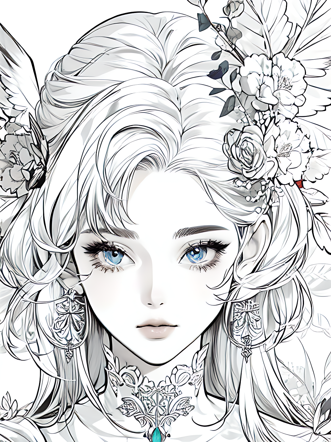 漫画少女线稿AI数字艺术素材