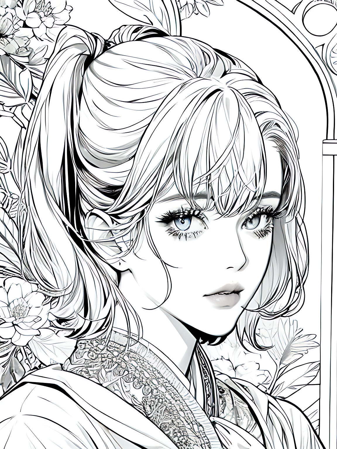 AI数字艺术漫画少女线稿素材