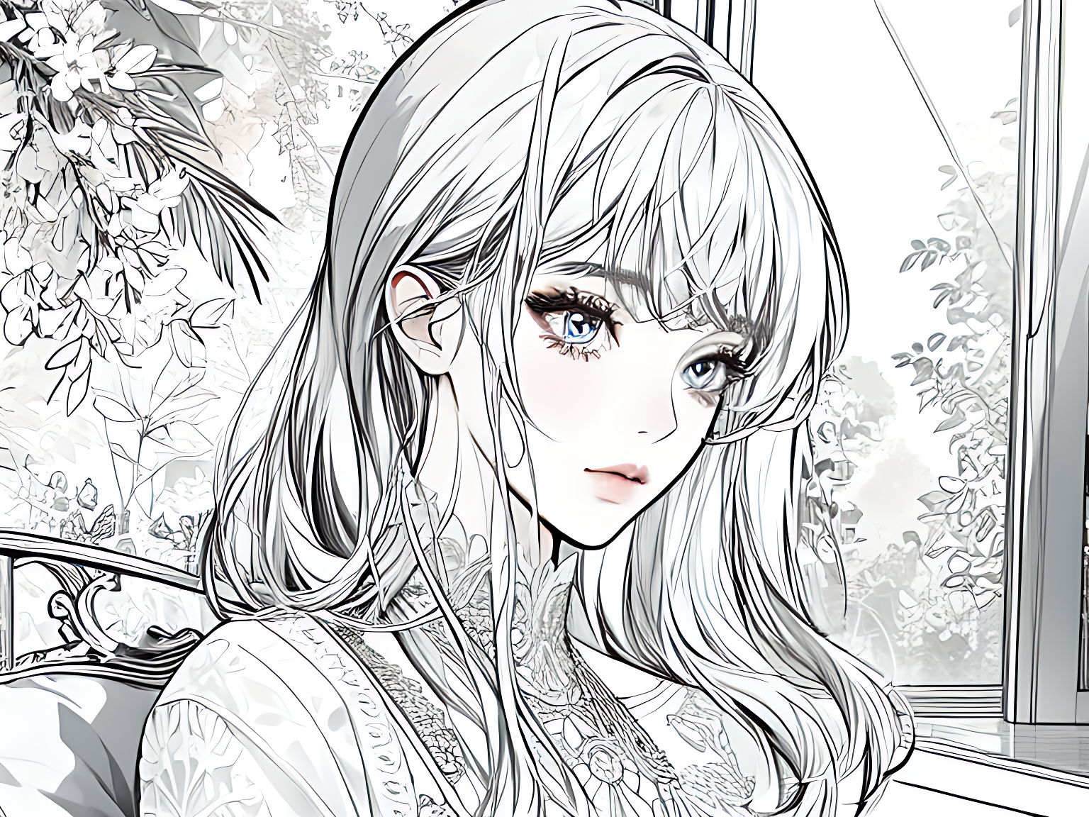 AI数字艺术漫画少女线稿素材