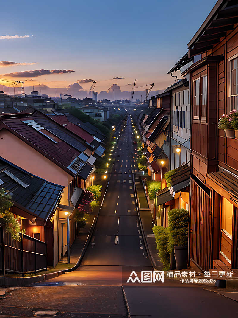 写实风唯美夜晚街道AI数字艺术素材