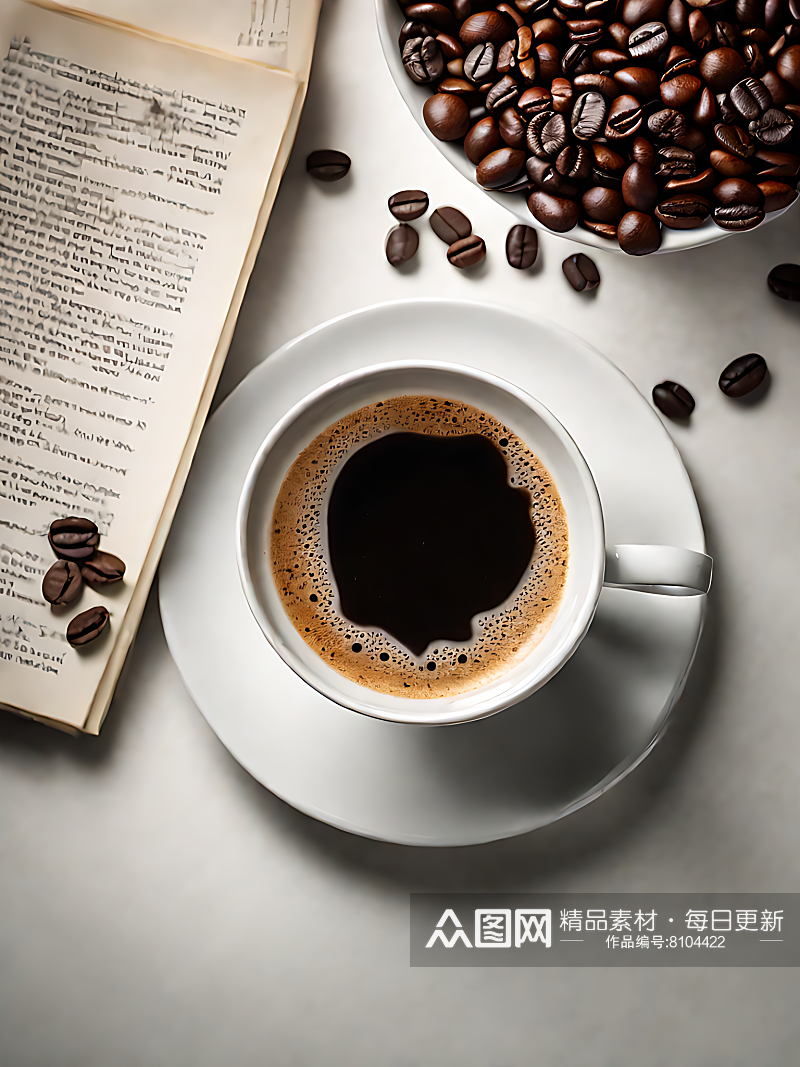 AI数字艺术摄影风桌面上的咖啡和书本素材