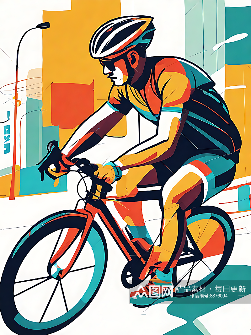 骑自行车的人扁平插画AI数字艺术素材