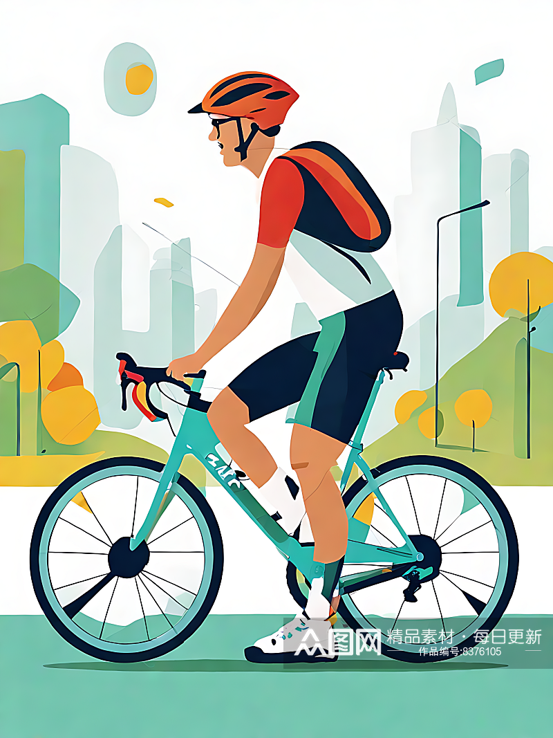 骑自行车的人扁平插画AI数字艺术素材