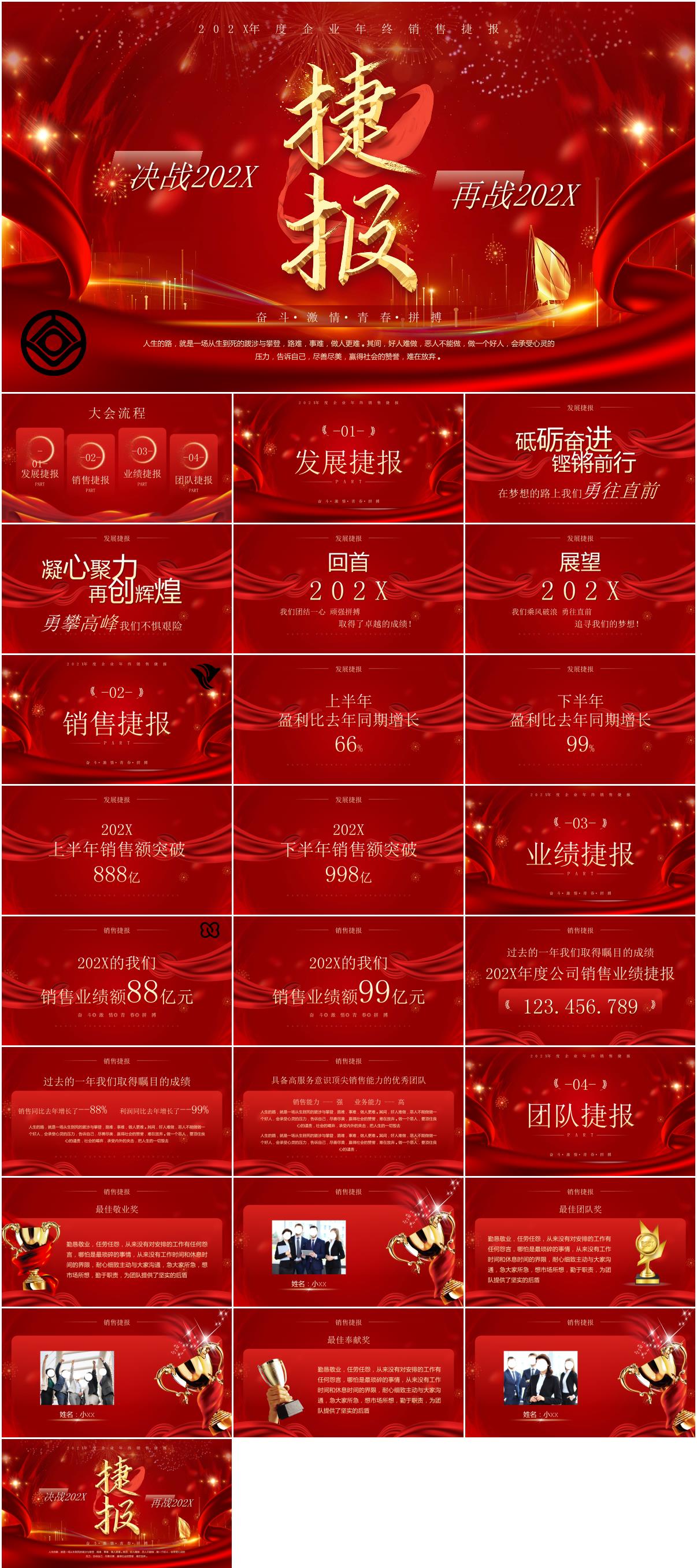 红色简约大气喜庆公司喜报ppt素材
