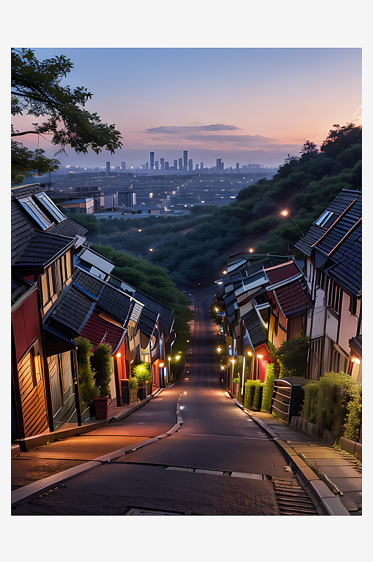 写实风唯美夜晚街道AI数字艺术