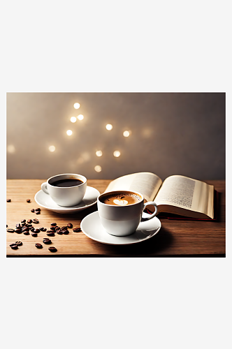 摄影风桌面上的咖啡和书本AI数字艺术