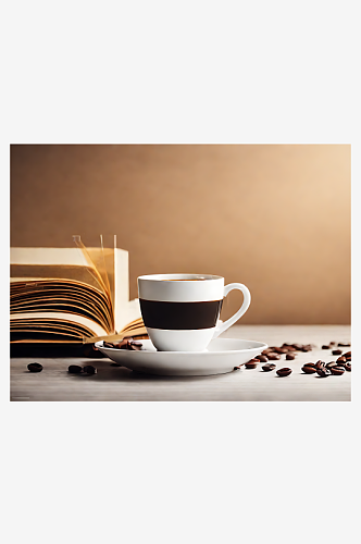 摄影风桌面上的咖啡和书本AI数字艺术