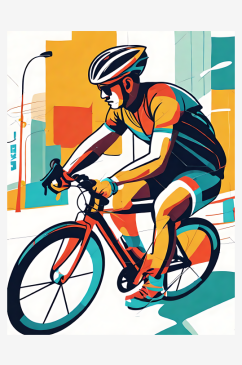 骑自行车的人扁平插画AI数字艺术