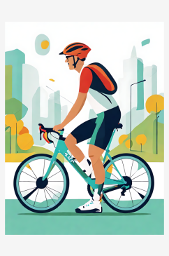 骑自行车的人扁平插画AI数字艺术