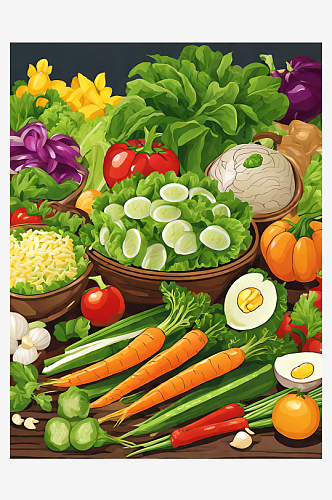 蔬菜卡通插画AI数字艺术