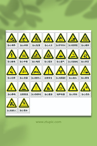 黄色安全禁止当心警示牌