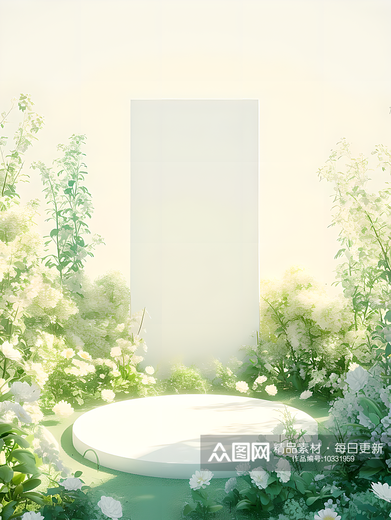 美丽的鲜花植物白色背景板展台素材