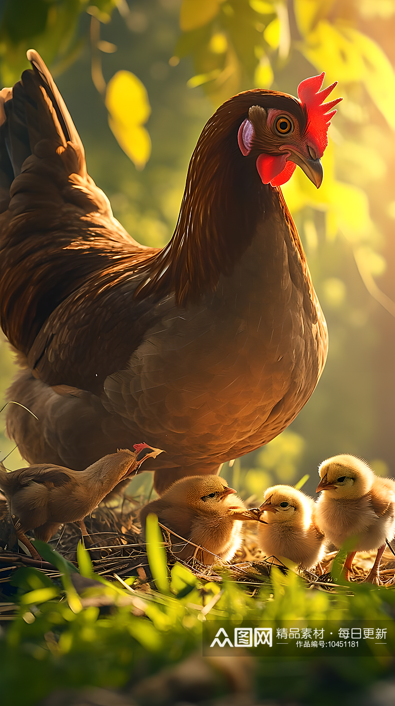 农场田间养殖的鸡摄影图素材
